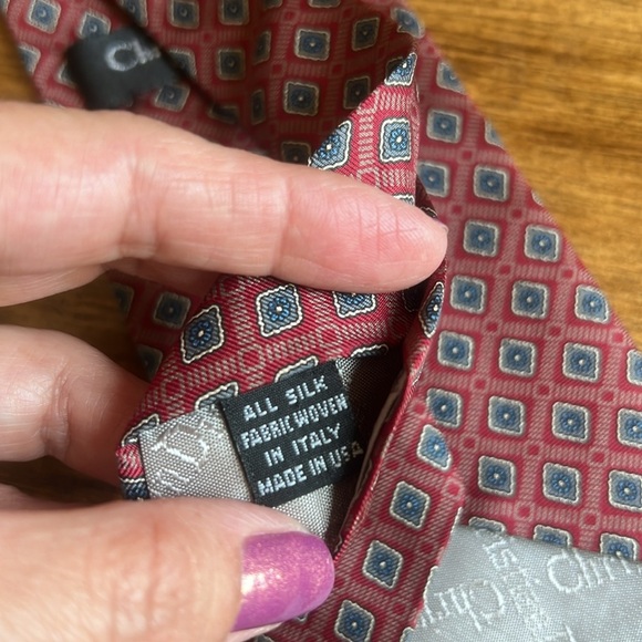 Christian Dior Monsieur 100% Silk Tie. Red Blue Geometric Pattern - Picture 6 of 8